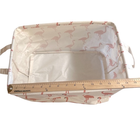 Flamingo Rectangular Storage Basket Pink Cream Tote Collapsible Waterproof - Picture 10 of 11